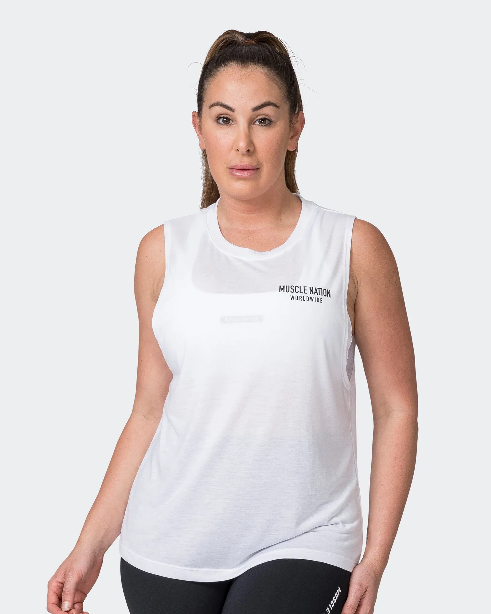 Worldwide Drop Arm Tank - White sold by Muscle Nation