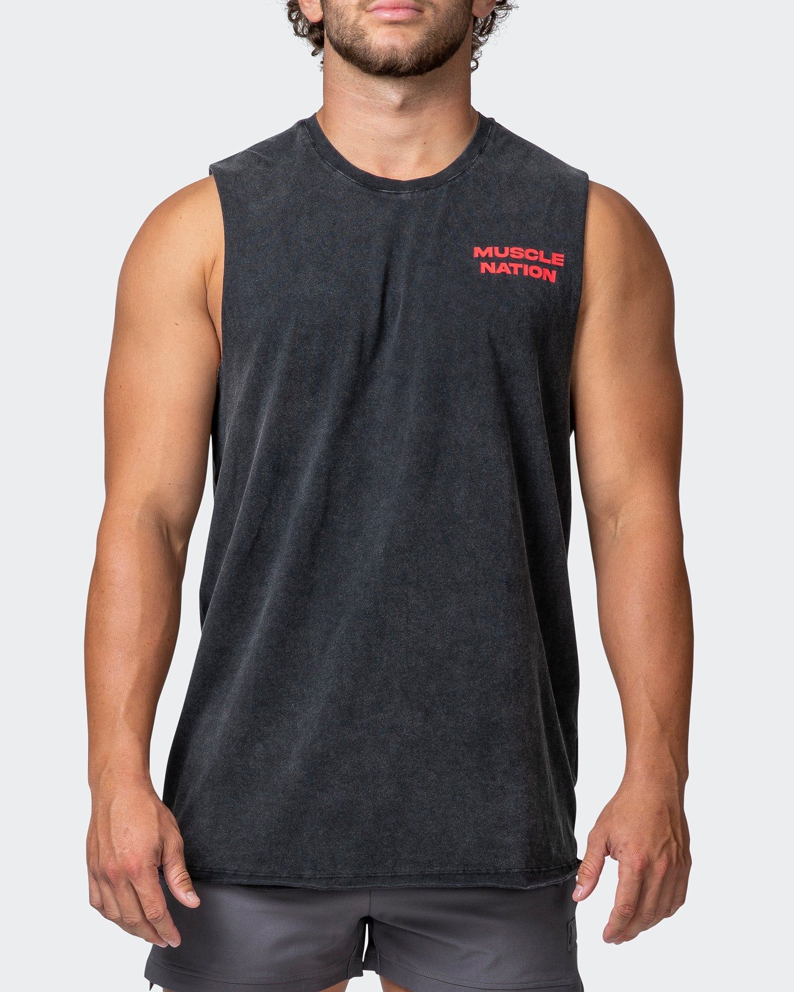 Mens Skull Vintage Tank - Washed Black/Red sold by Muscle Nation product image thumbnail 2
