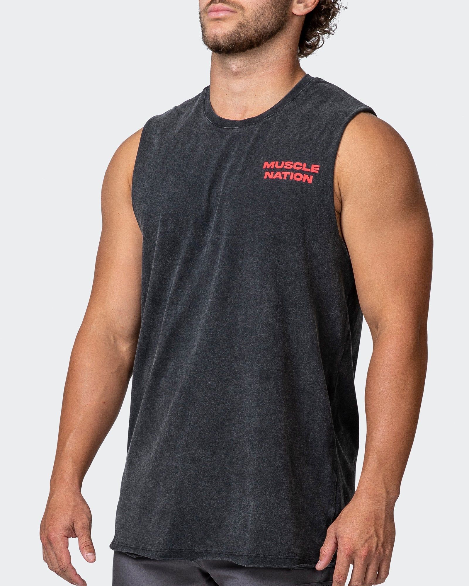 Mens Skull Vintage Tank - Washed Black/Red sold by Muscle Nation product image thumbnail 3