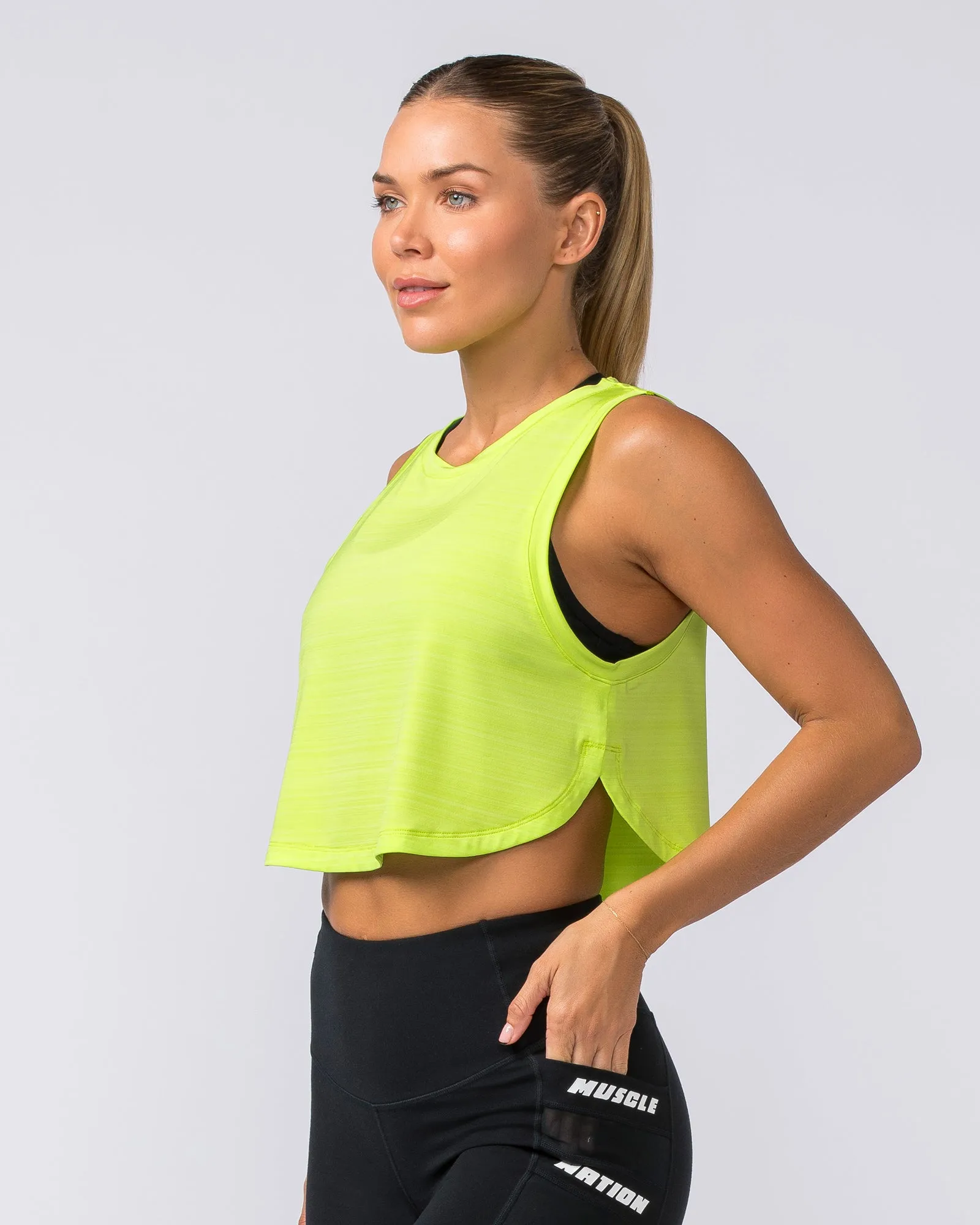 Ignite Cropped Training Tank - Cyber Lime sold by Muscle Nation product image thumbnail 3