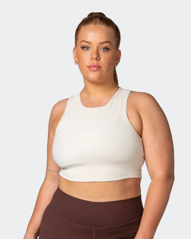 Off Duty Rib Cropped Tank - Cream sold by Muscle Nation