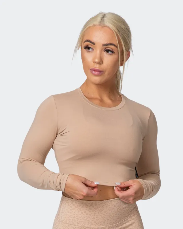 MN Everyday Cropped Long Sleeve Top - Brown Sugar sold by Muscle Nation