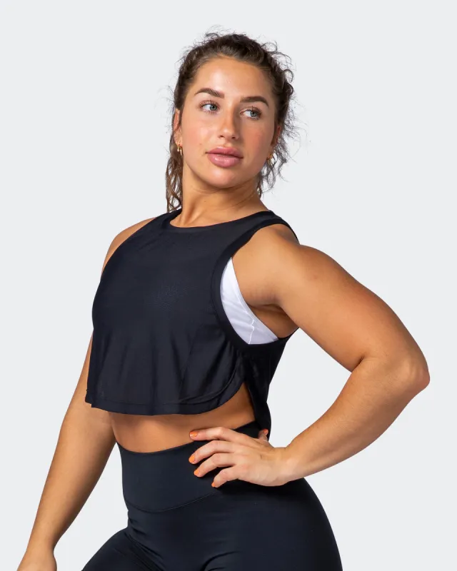 Level Up Cropped Training Tank - Black sold by Muscle Nation