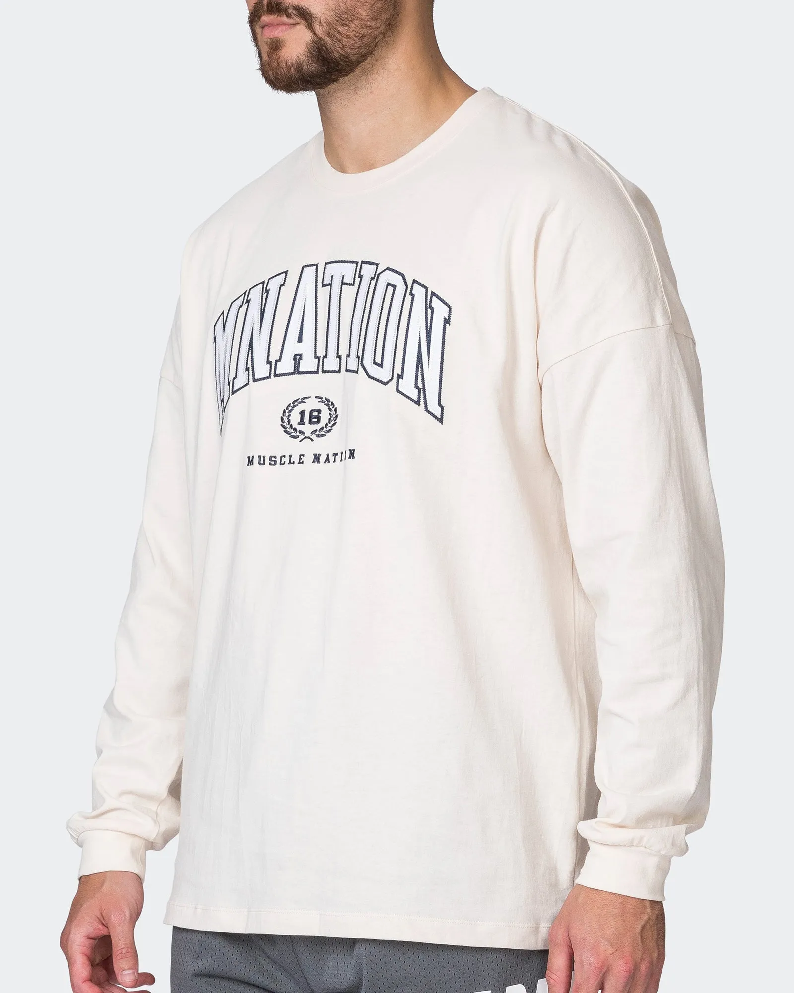 MN Varsity Oversized Long Sleeve Tee - Travertine sold by Muscle Nation product image thumbnail 4