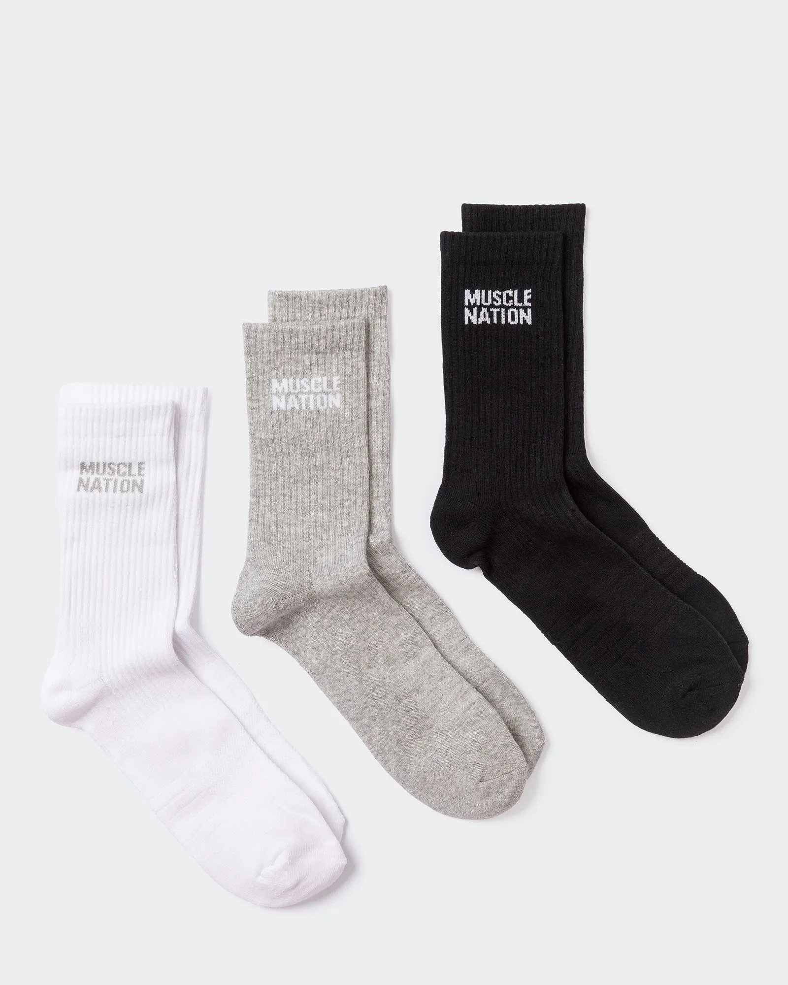 Mens Essential Crew Socks (3x Pack) - White / Grey Marl / Black sold by Muscle Nation