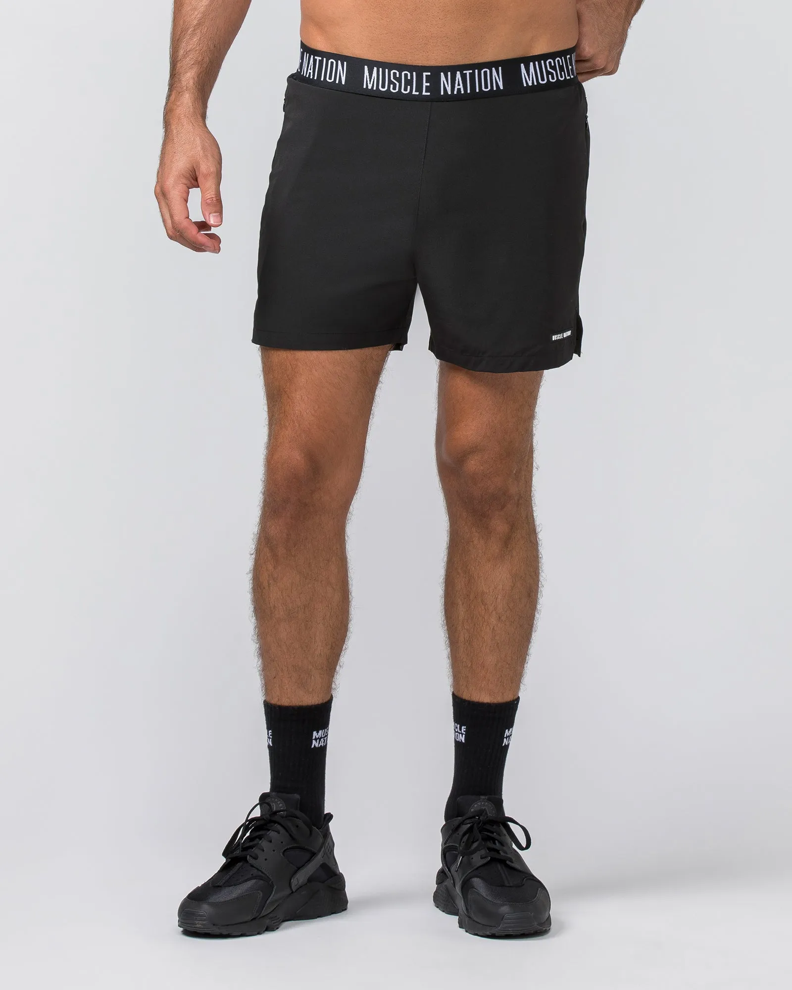 Level Up Training 4" Shorts - Black (Black Logo) sold by Muscle Nation