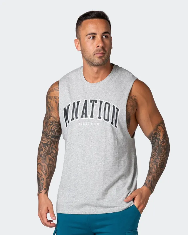 MNation Varsity Drop Arm Tank - Light Grey Marl sold by Muscle Nation