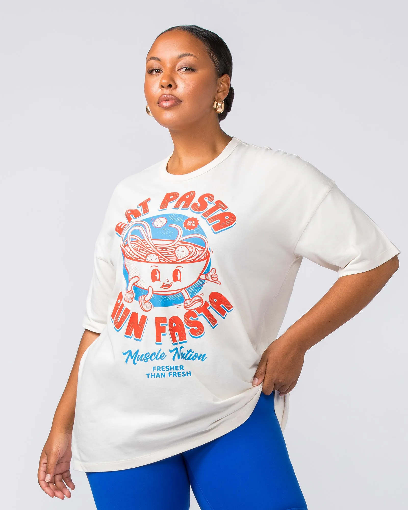 Womens Eat Pasta Run Faster Oversized Tee - Travertine sold by Muscle Nation product image thumbnail 3