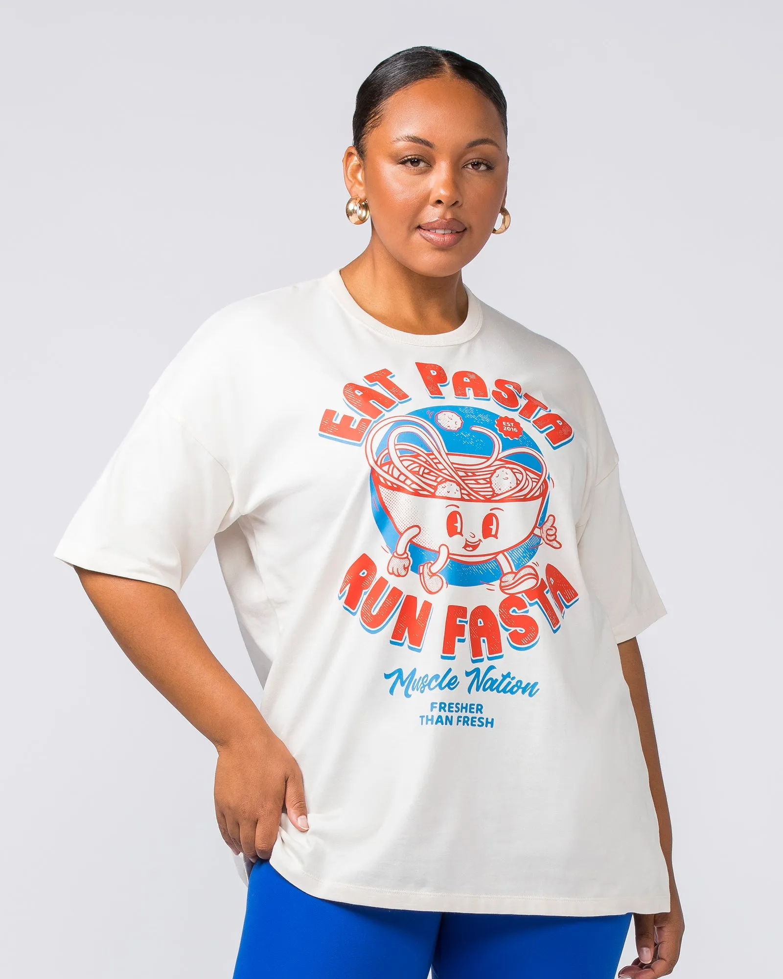 Womens Eat Pasta Run Faster Oversized Tee - Travertine sold by Muscle Nation product image thumbnail 2