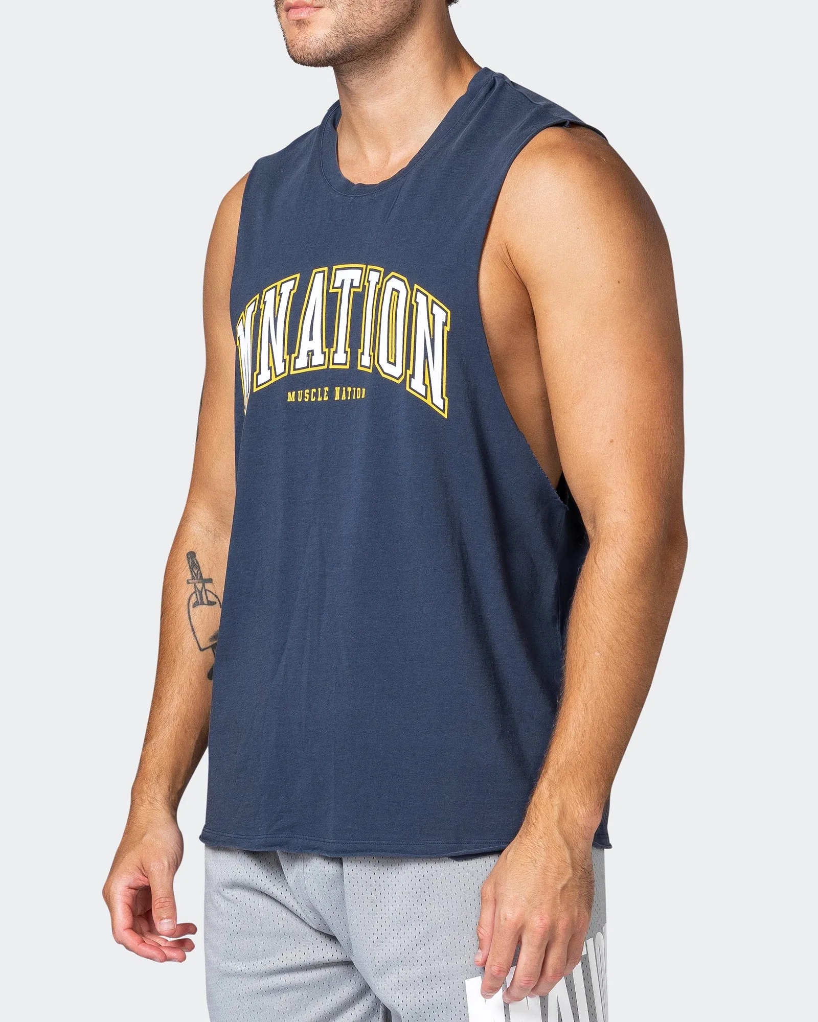 MNation Varsity Drop Arm Vintage Tank - Washed Dark Navy sold by Muscle Nation product image thumbnail 3