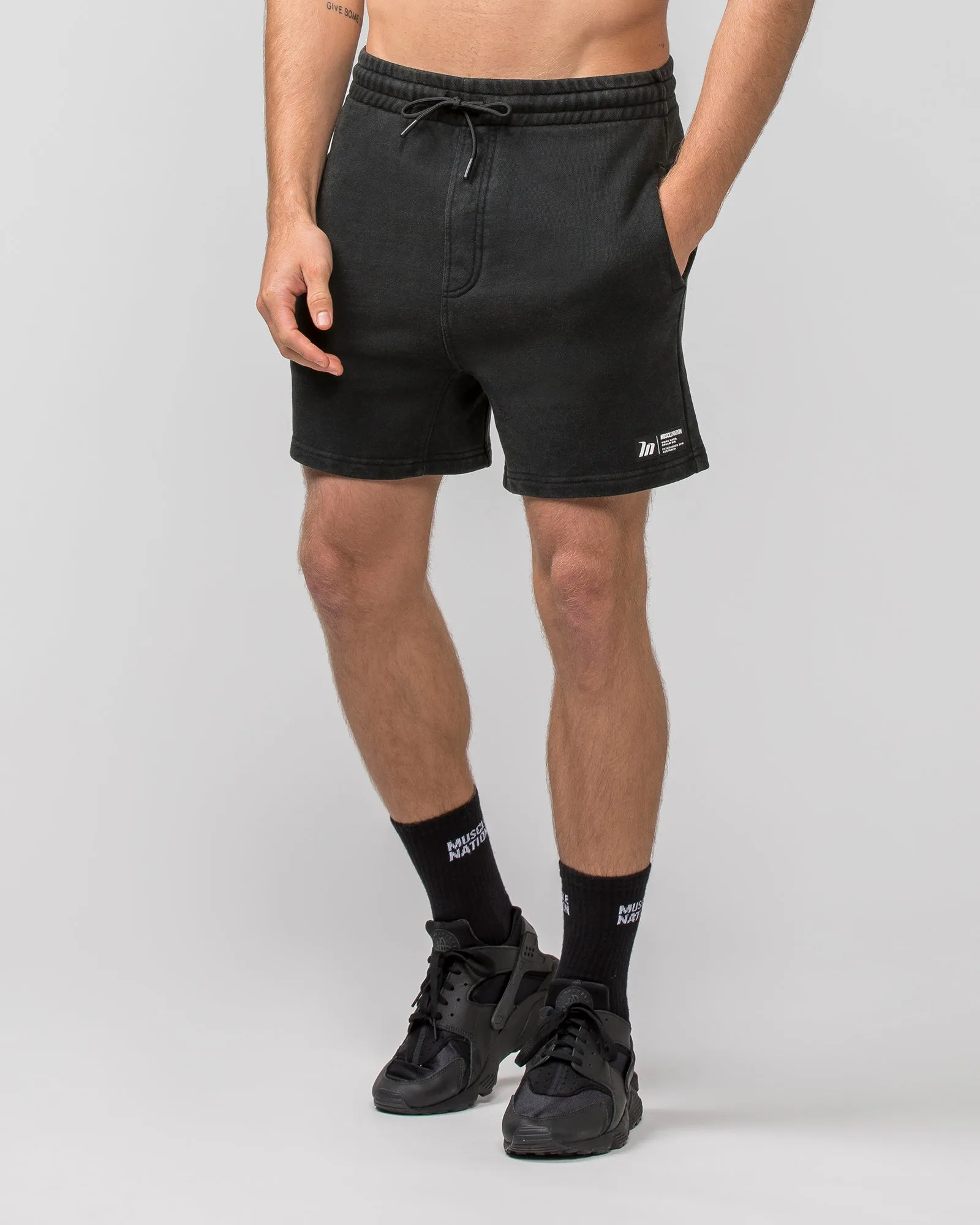 Sweat 5" Shorts - Washed Black sold by Muscle Nation