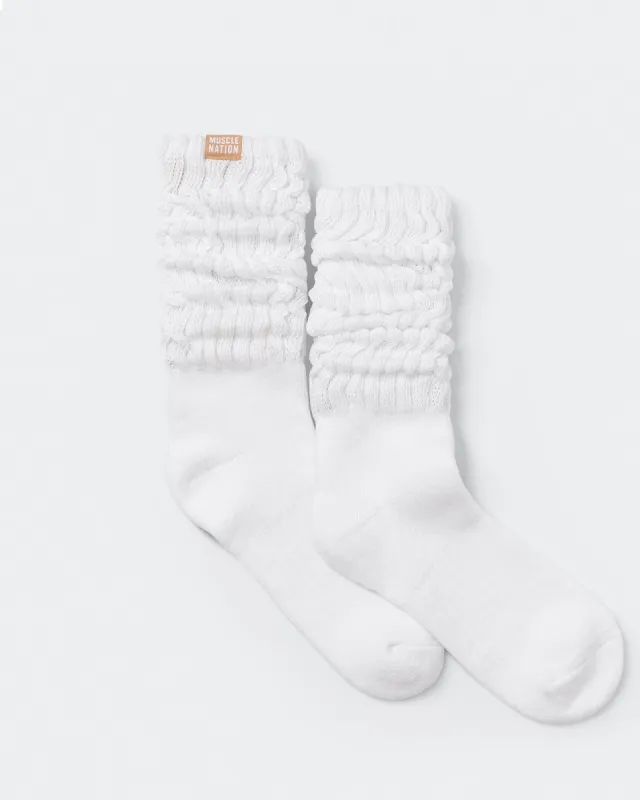 Womens Scrunch Crew Socks (x1 Pack) - White sold by Muscle Nation