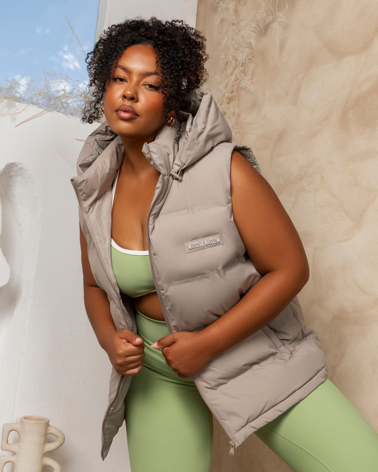 Staple Oversized Puffer Vest - Fossil sold by Muscle Nation