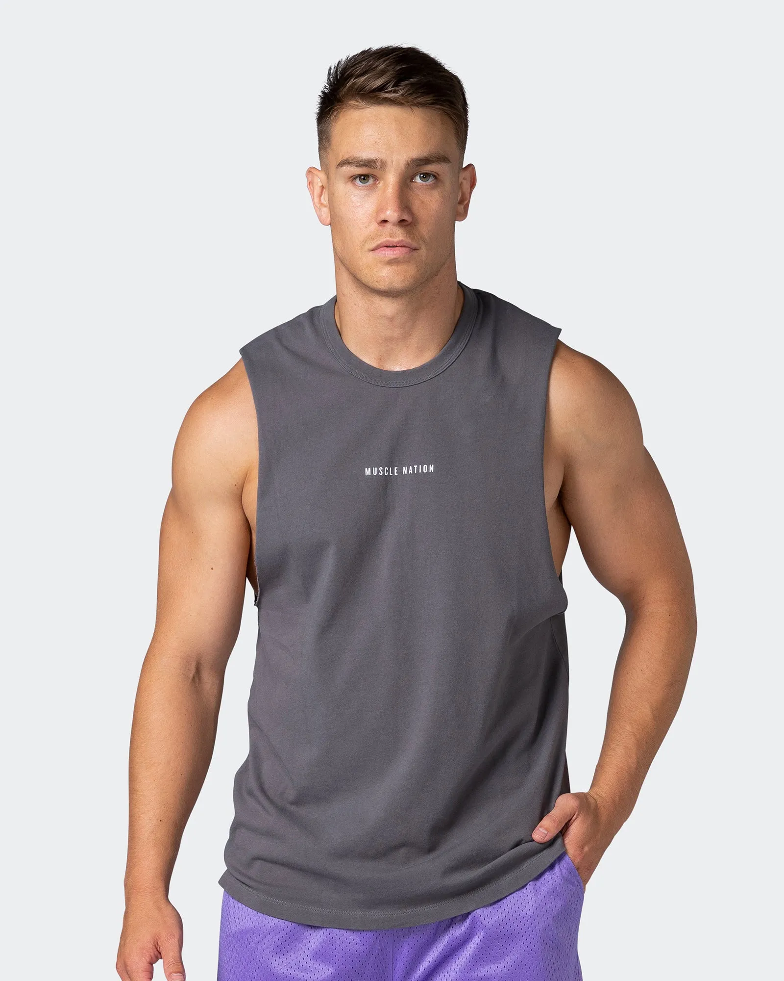 Ease Drop Arm Heavy Vintage Tank - Washed Alloy sold by Muscle Nation