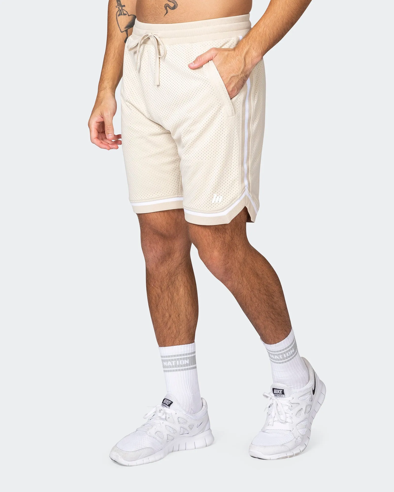 Mens 8" Basketball Shorts - Cream sold by Muscle Nation