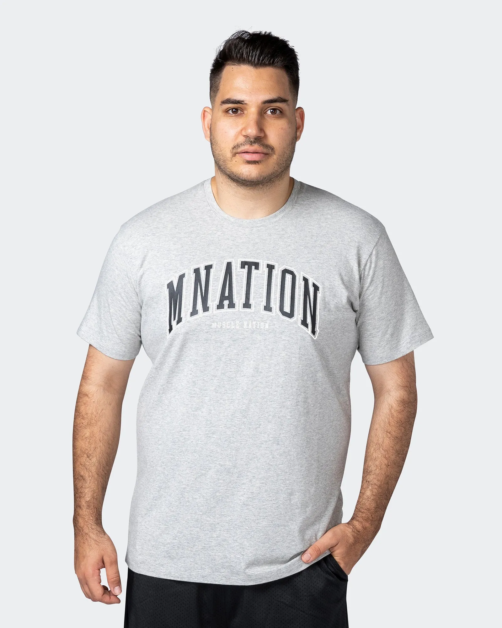 MNation Varsity Tee - Light Grey Marl sold by Muscle Nation