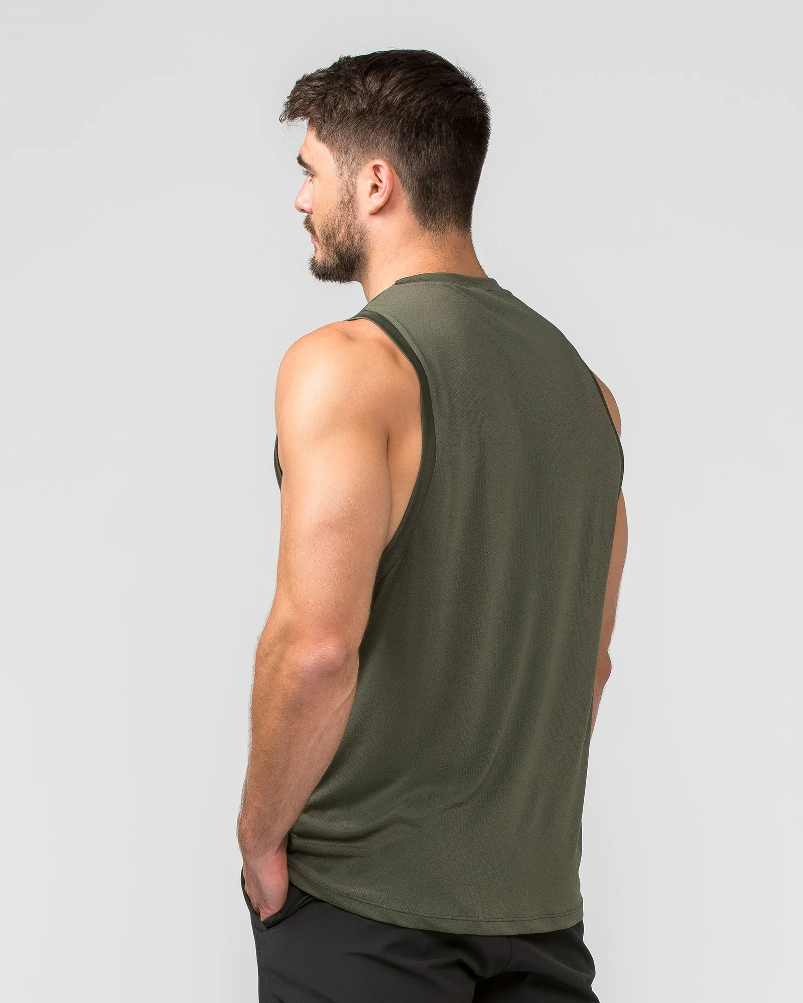 Burly Training Tank - Dark Khaki (White logo) sold by Muscle Nation product image thumbnail 3