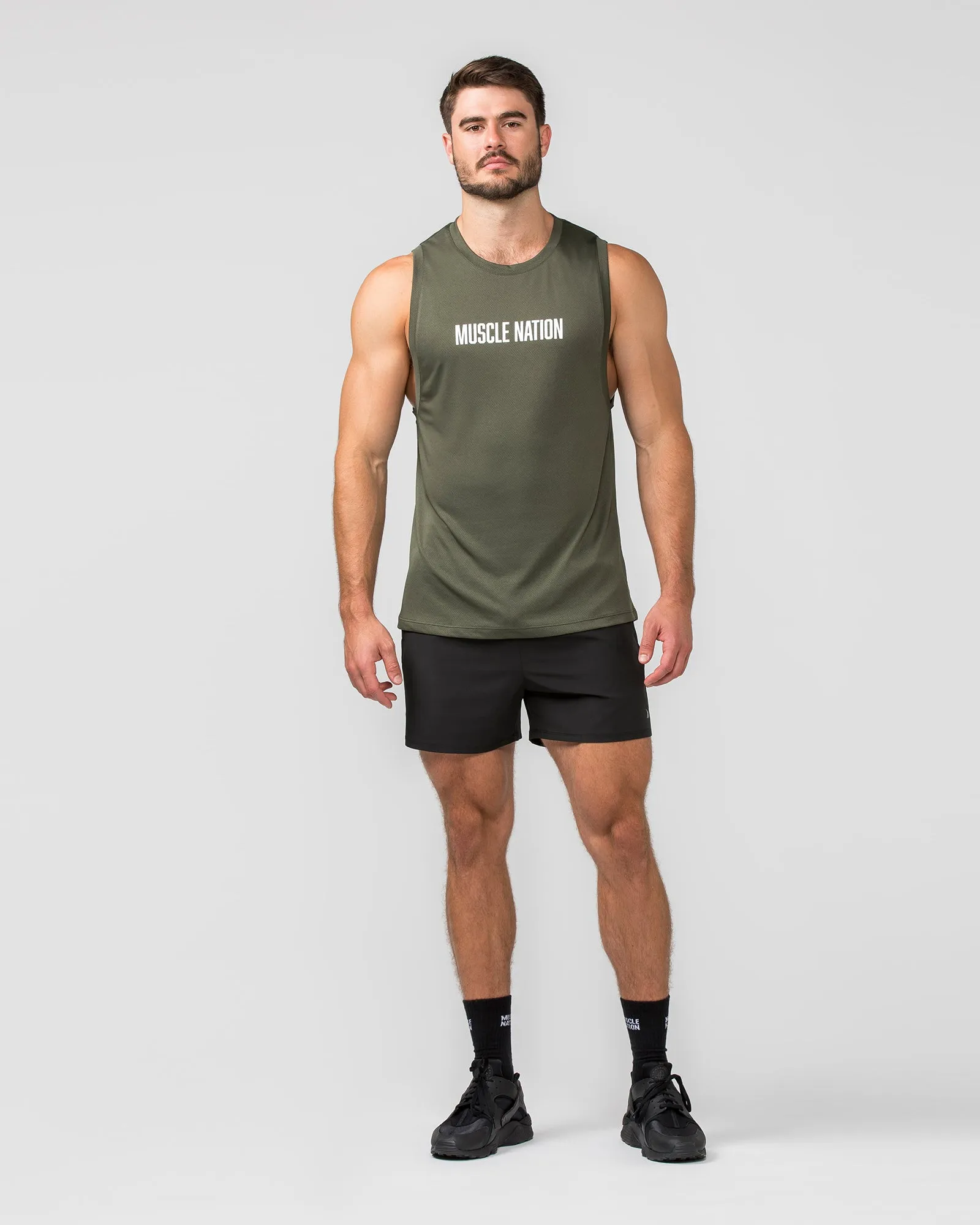 Burly Training Tank - Dark Khaki (White logo) sold by Muscle Nation product image thumbnail 5
