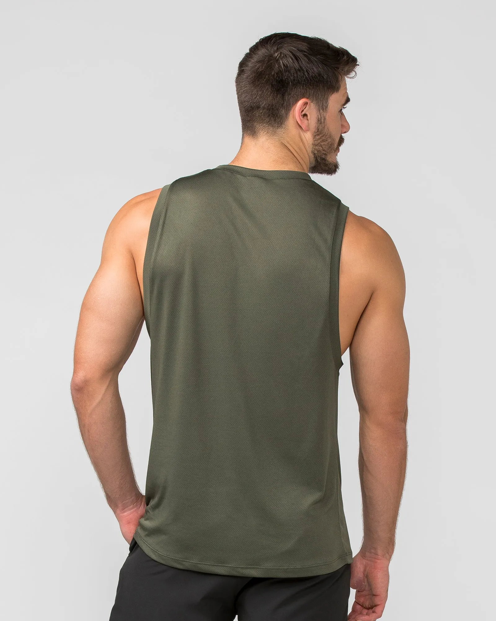Burly Training Tank - Dark Khaki (White logo) sold by Muscle Nation product image thumbnail 4