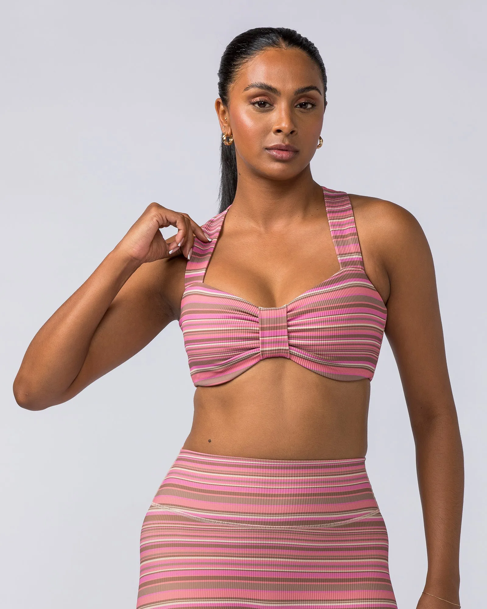 Lush Rib Bralette - Sunset Coral Stripe Print sold by Muscle Nation product image thumbnail 2