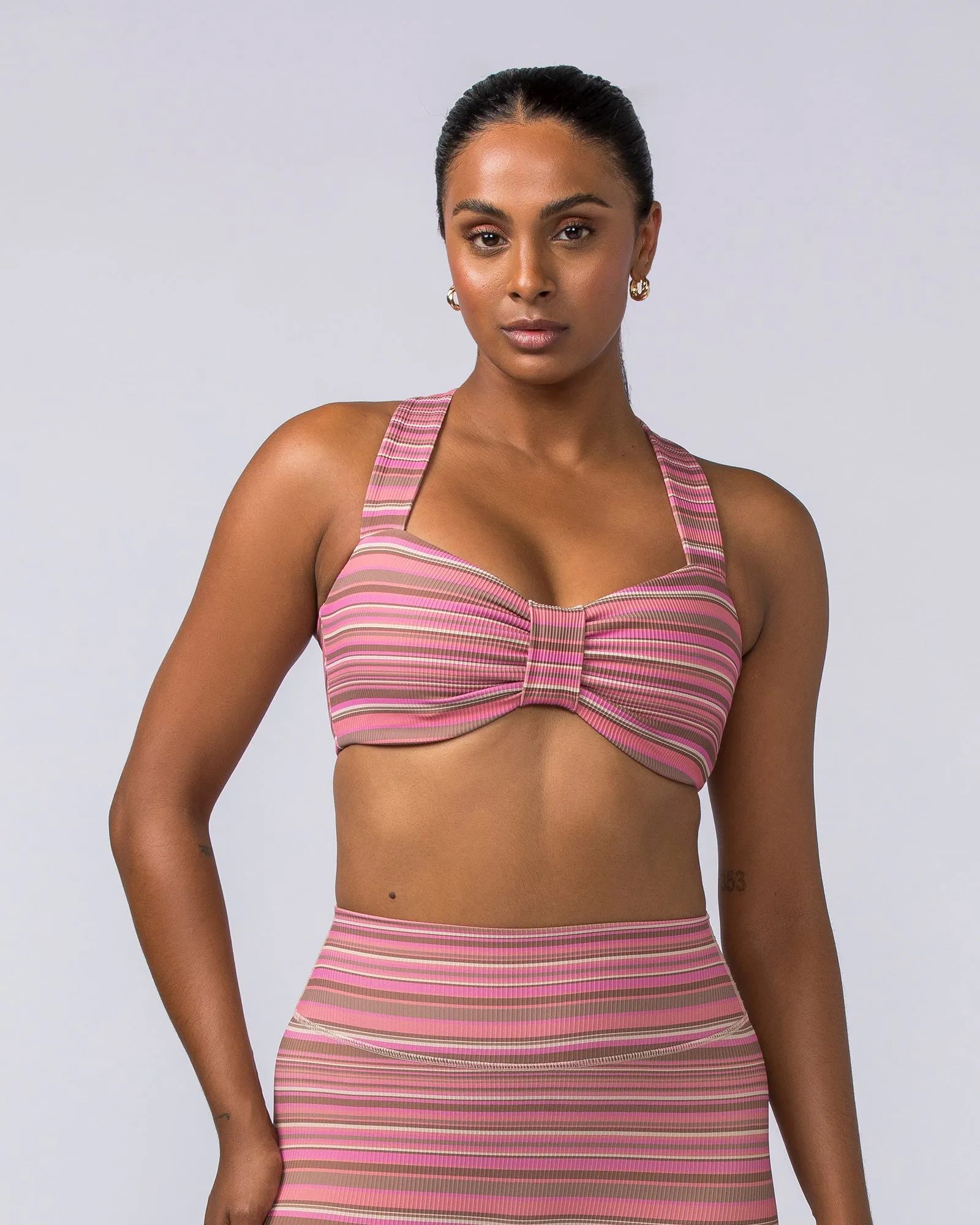 Lush Rib Bralette - Sunset Coral Stripe Print sold by Muscle Nation product image thumbnail 3