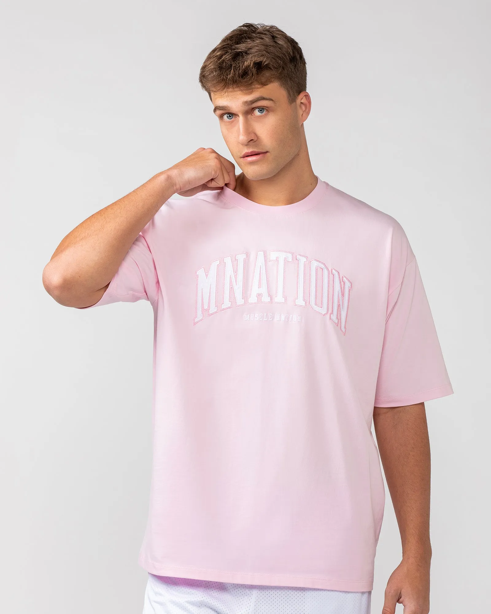 Varsity Oversized Tee - Pale Pink sold by Muscle Nation