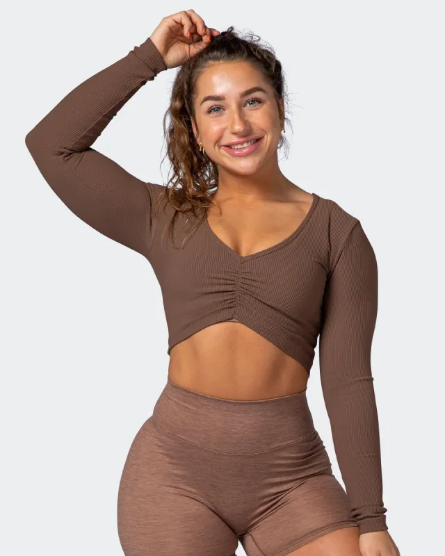 Align Cropped Rib Top - Chestnut sold by Muscle Nation