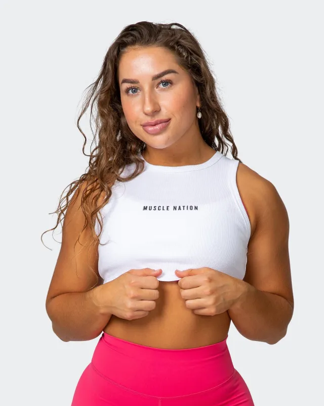 Stabilise Rib Cropped Tank - White sold by Muscle Nation