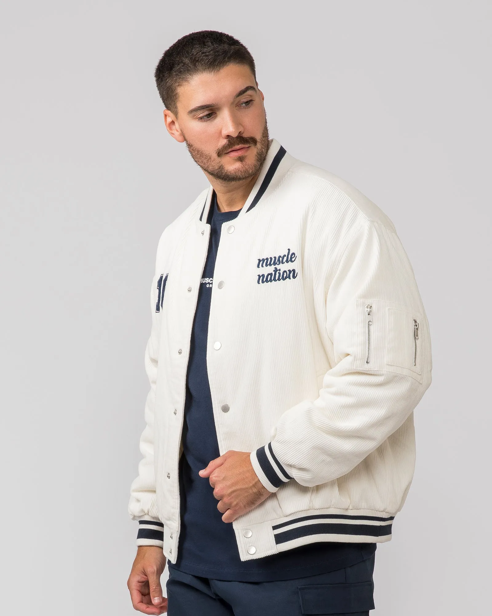 Retro Cord Bomber Jacket - Travertine sold by Muscle Nation product image thumbnail 3