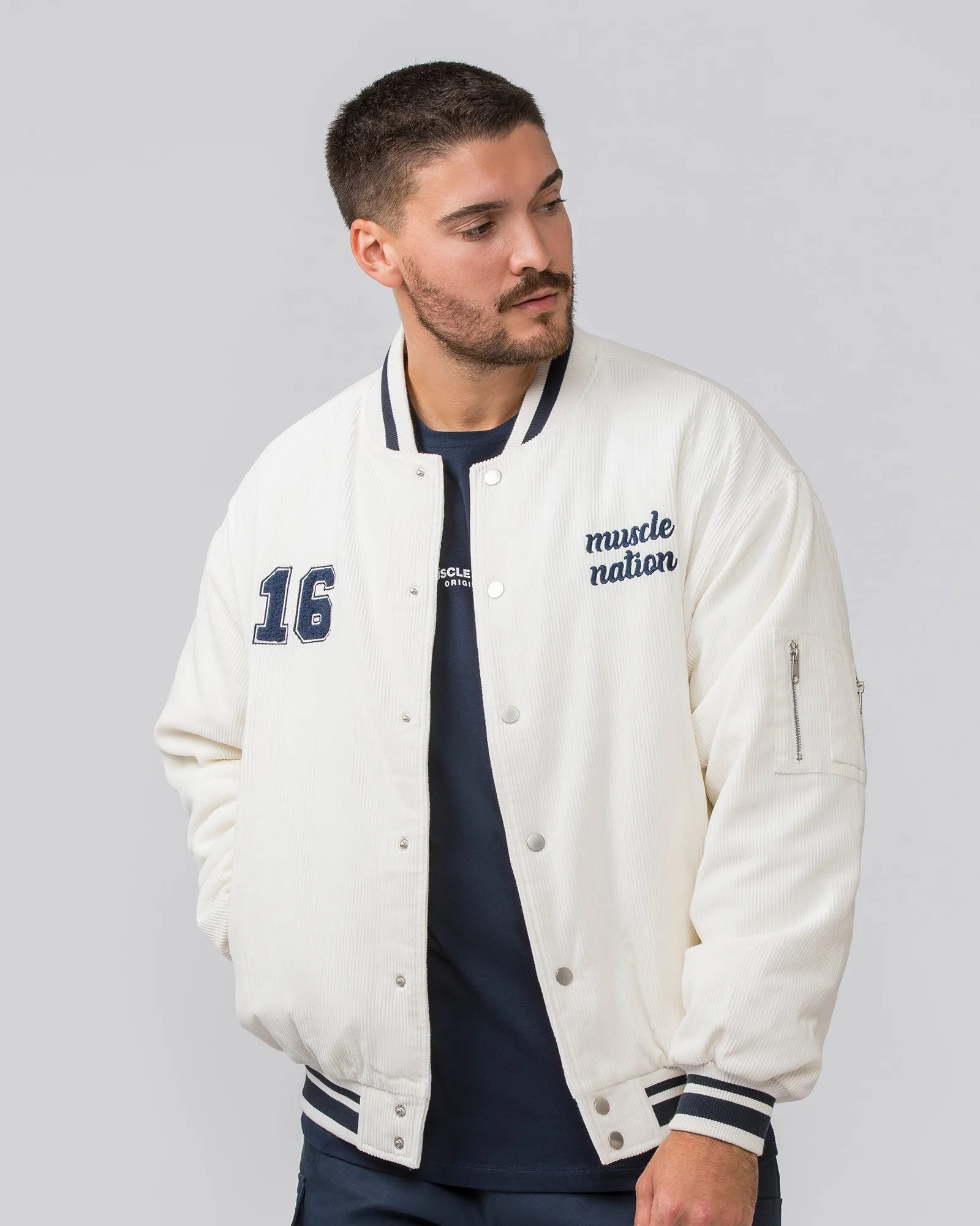 Retro Cord Bomber Jacket - Travertine sold by Muscle Nation product image thumbnail 2