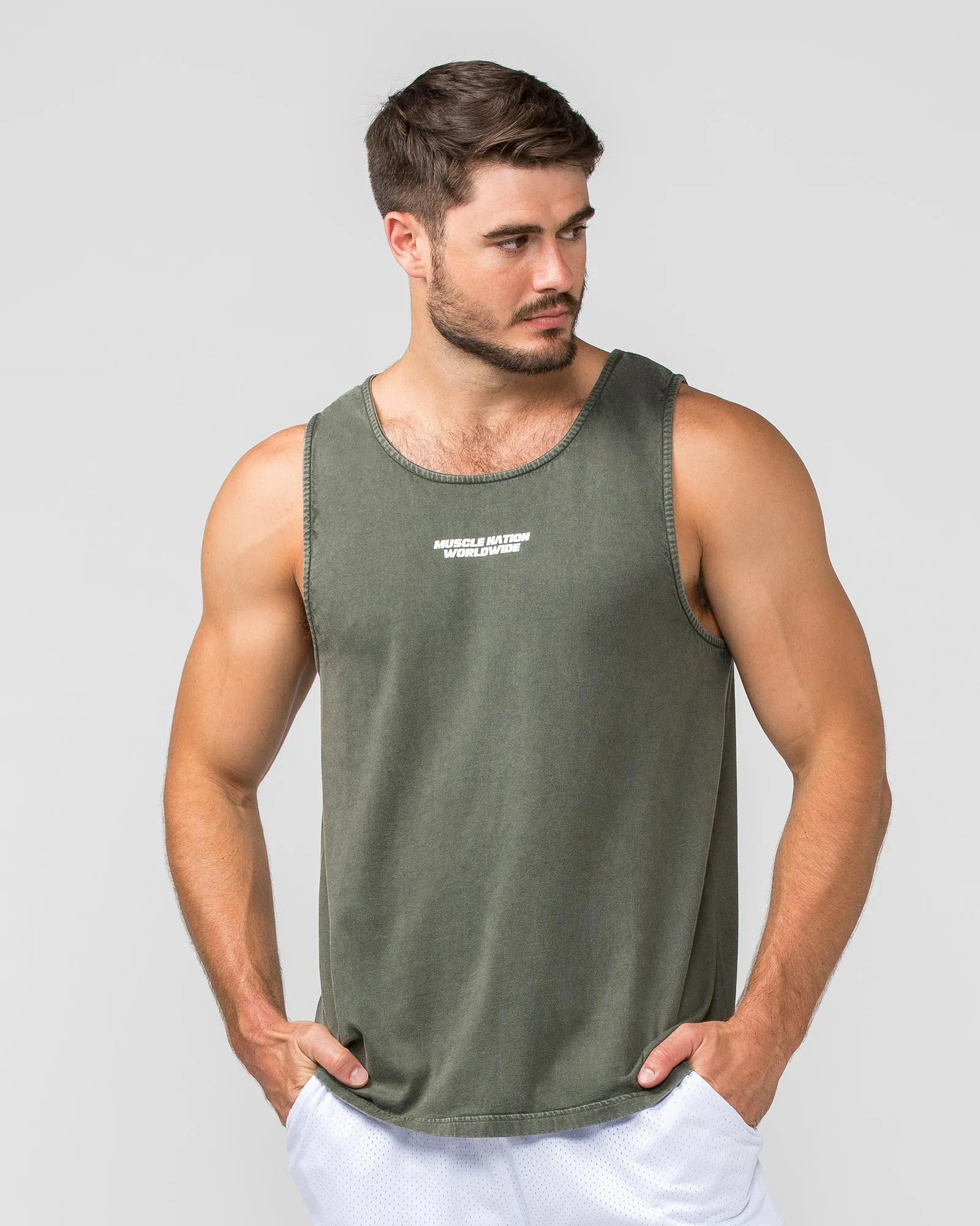 H-Back Represent Tank - Washed Dark Khaki sold by Muscle Nation product image thumbnail 2