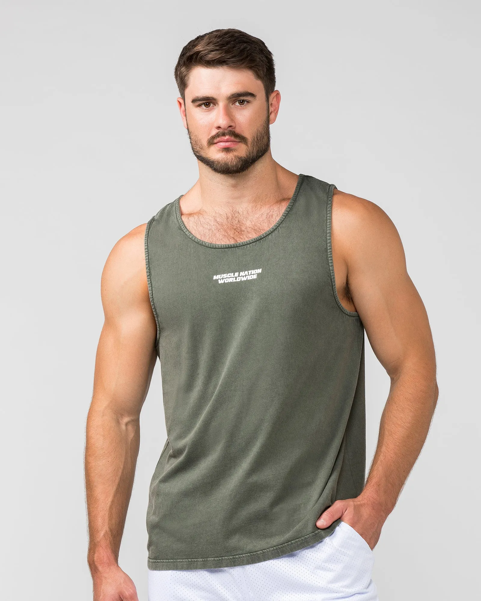 H-Back Represent Tank - Washed Dark Khaki sold by Muscle Nation