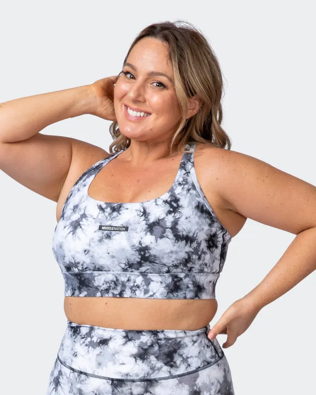 Brace Yourself Bra - Grey Black Tie Dye Print sold by Muscle Nation