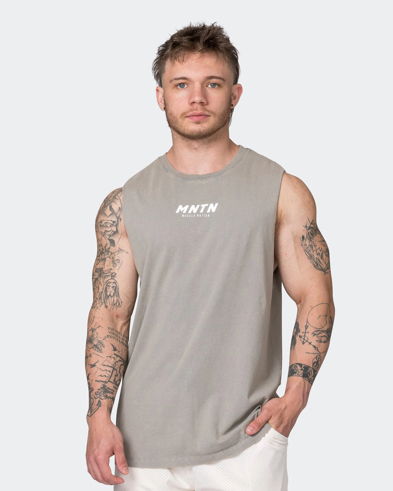 MNTN Vintage Tank - Washed Castor Grey sold by Muscle Nation