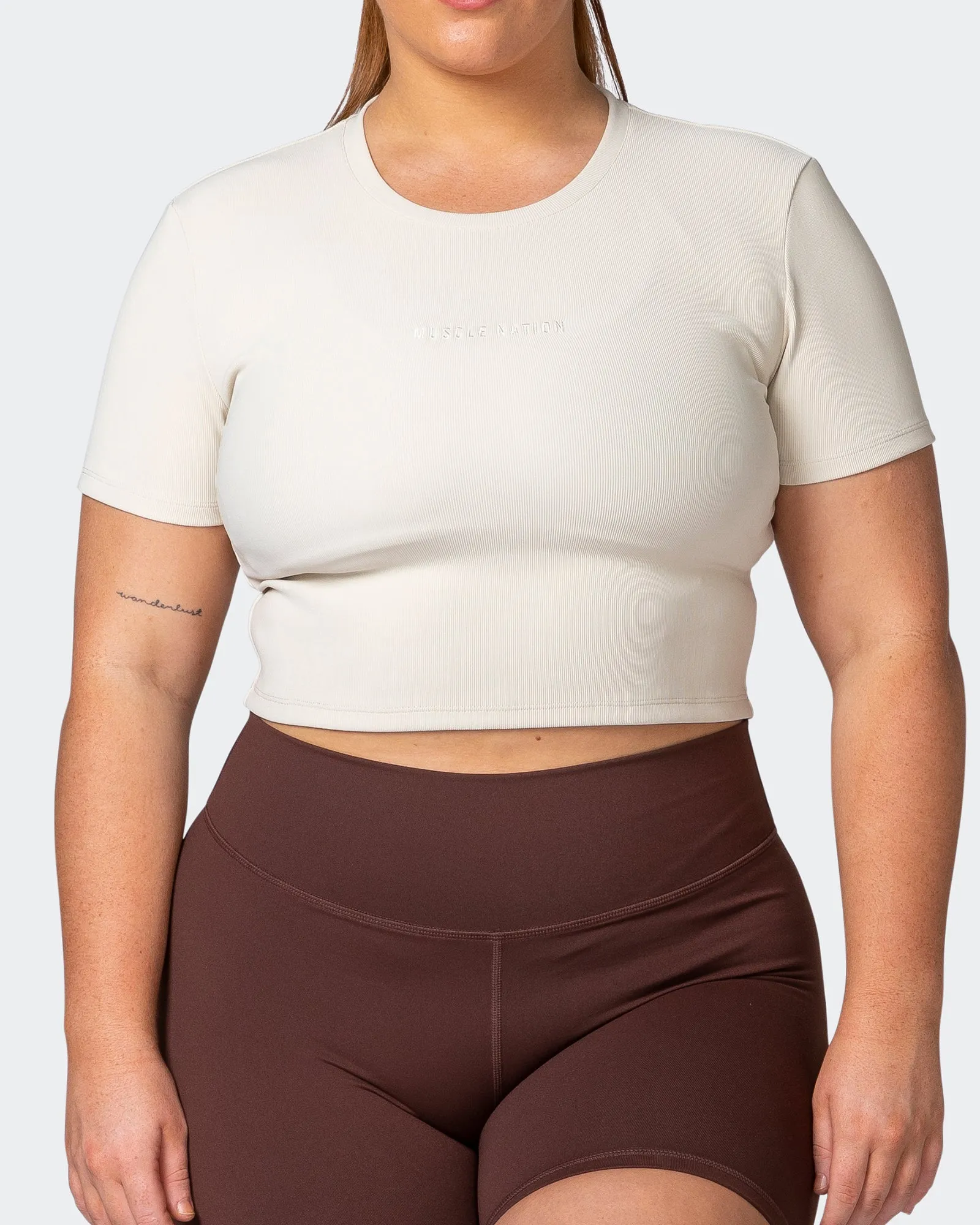 Off Duty Rib Cropped Tee - Cream sold by Muscle Nation product image thumbnail 2