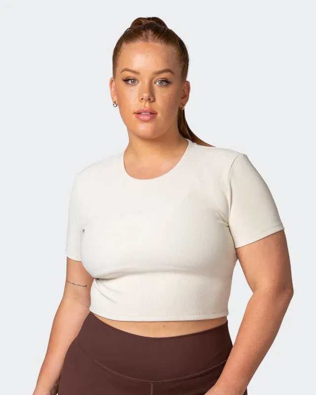 Off Duty Rib Cropped Tee - Cream sold by Muscle Nation