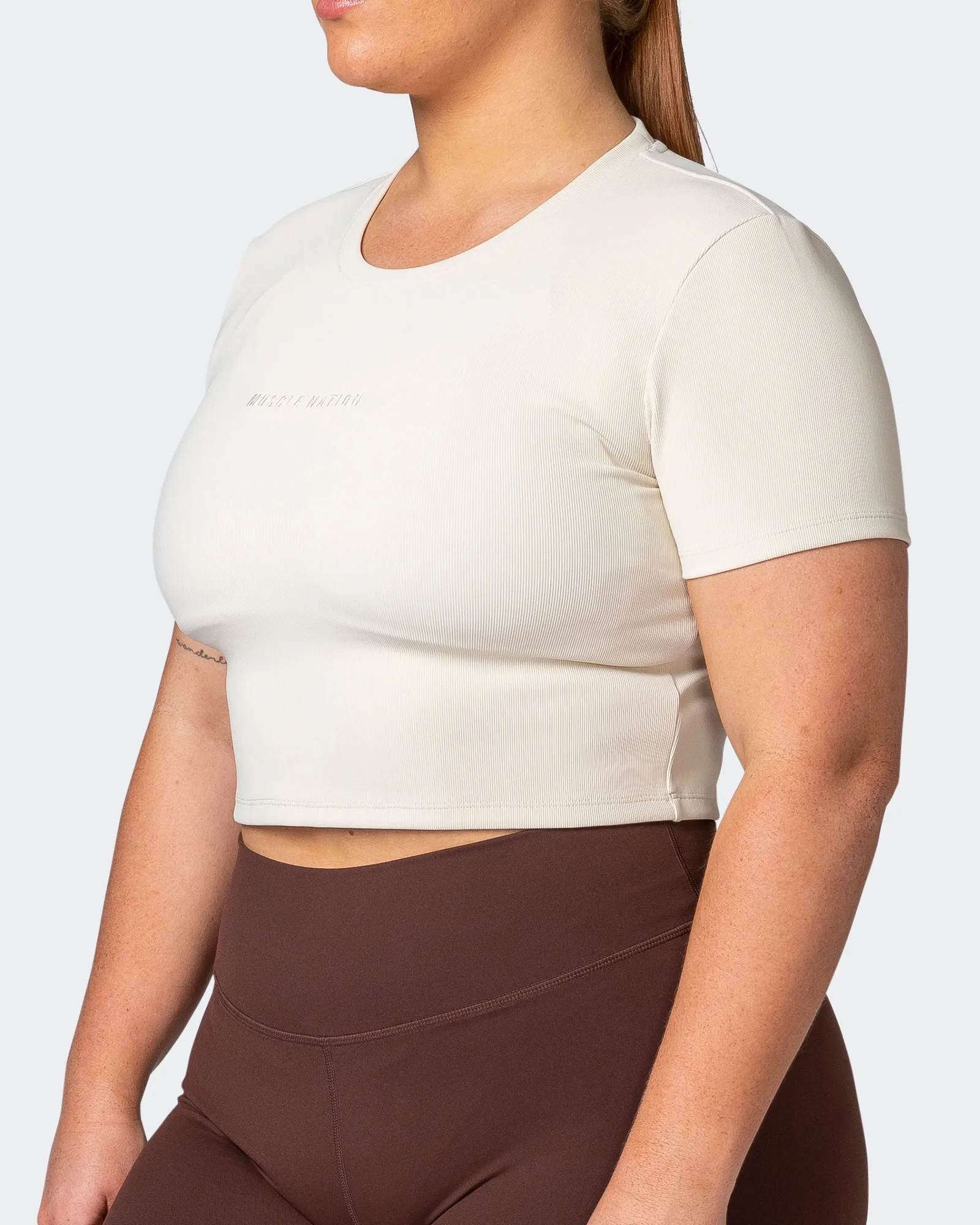 Off Duty Rib Cropped Tee - Cream sold by Muscle Nation product image thumbnail 3