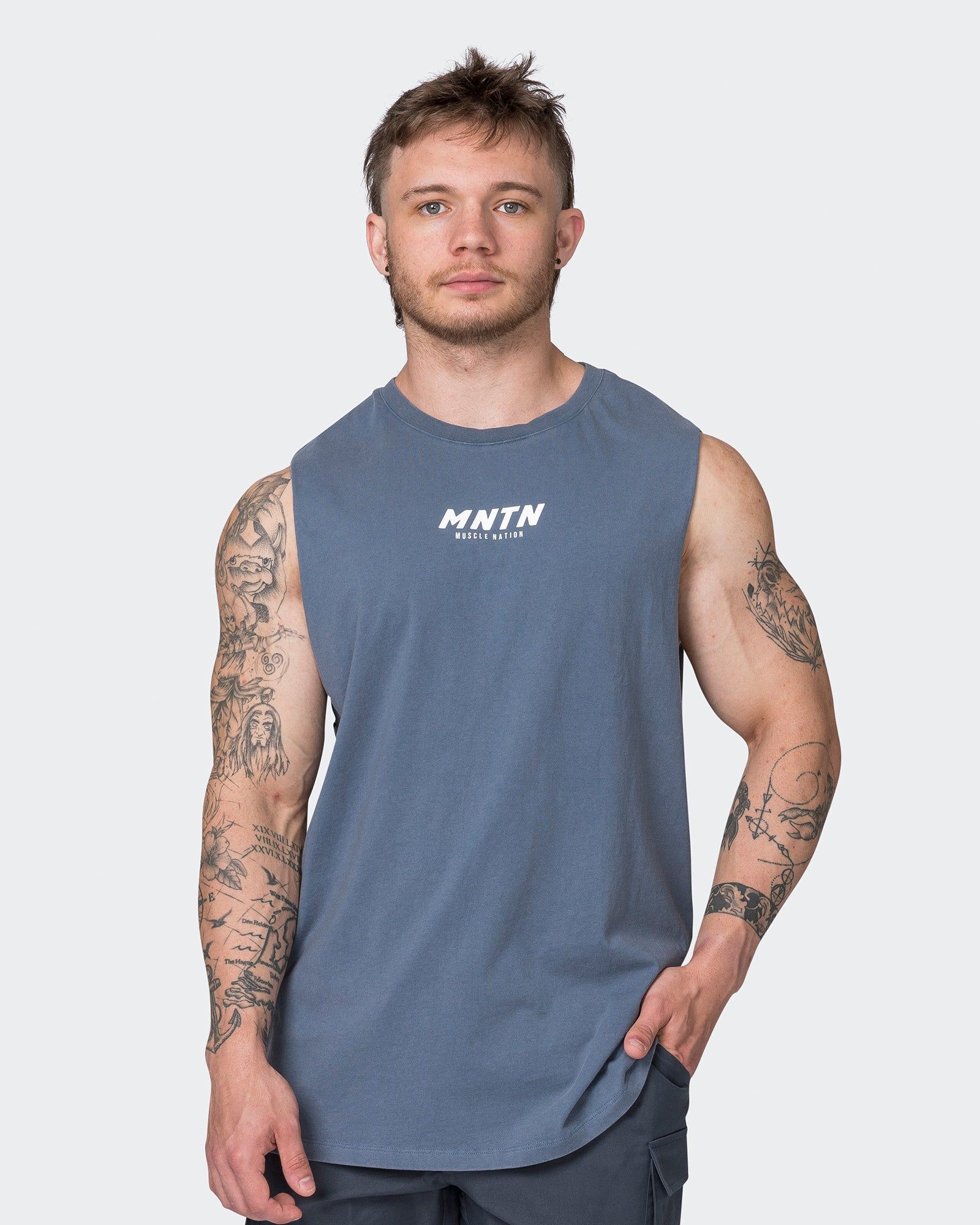 MNTN Vintage Tank - Washed Dusty Blue sold by Muscle Nation