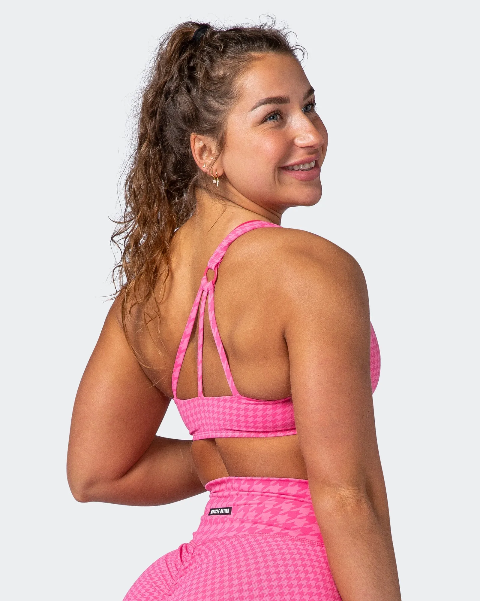 Level Up Bralette - Flamingo Houndstooth Print sold by Muscle Nation