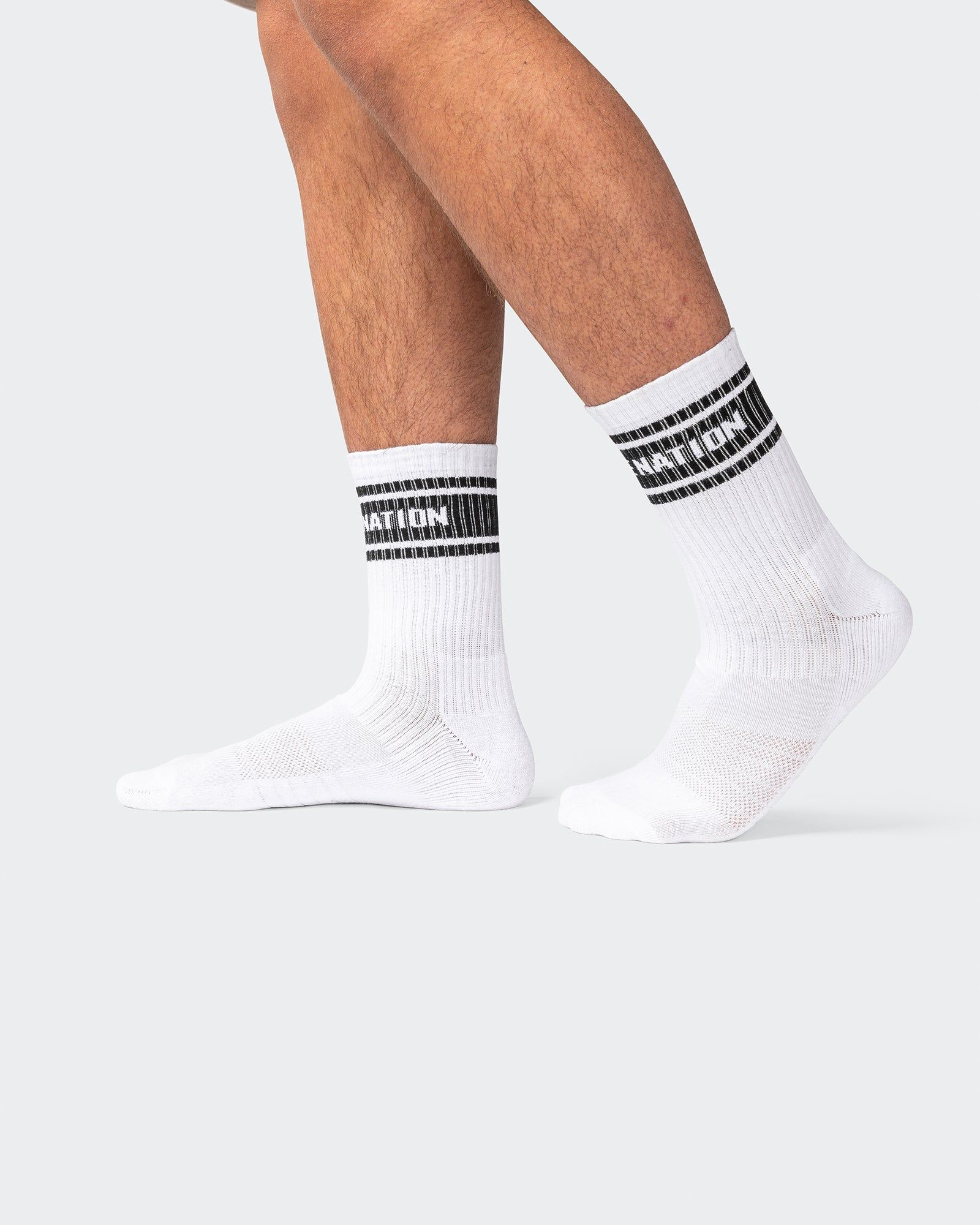 Mens MN Crew Socks - White / Black (2 Pack) sold by Muscle Nation product image thumbnail 4