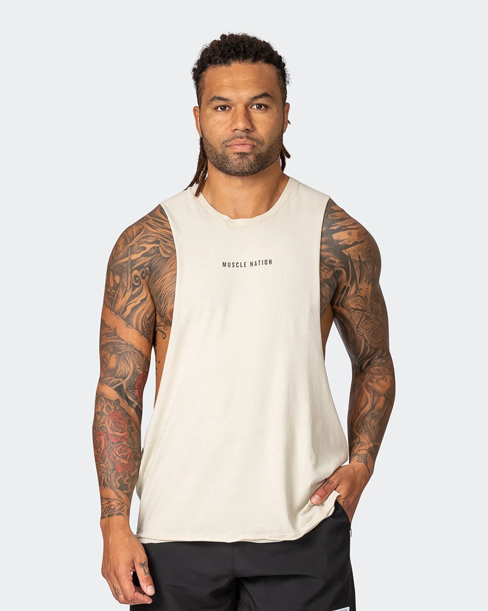 Ultra Drop Arm Vintage Tank - Washed Cream sold by Muscle Nation