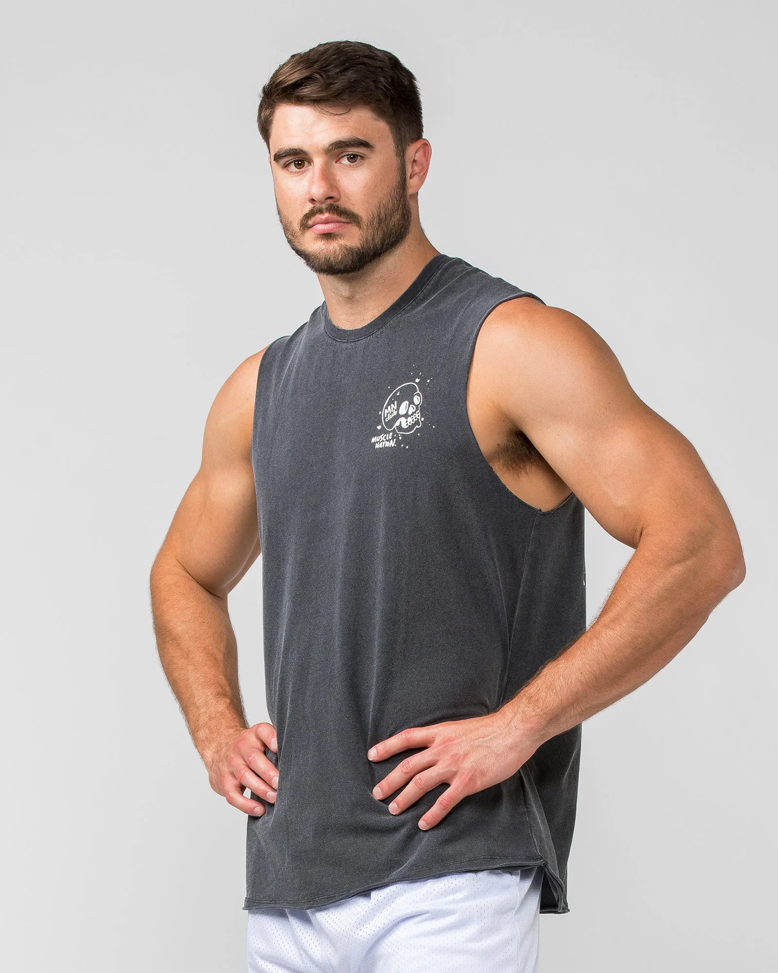 Graffiti Tag Vintage Tank - Washed Black / Capri Blue sold by Muscle Nation product image thumbnail 2