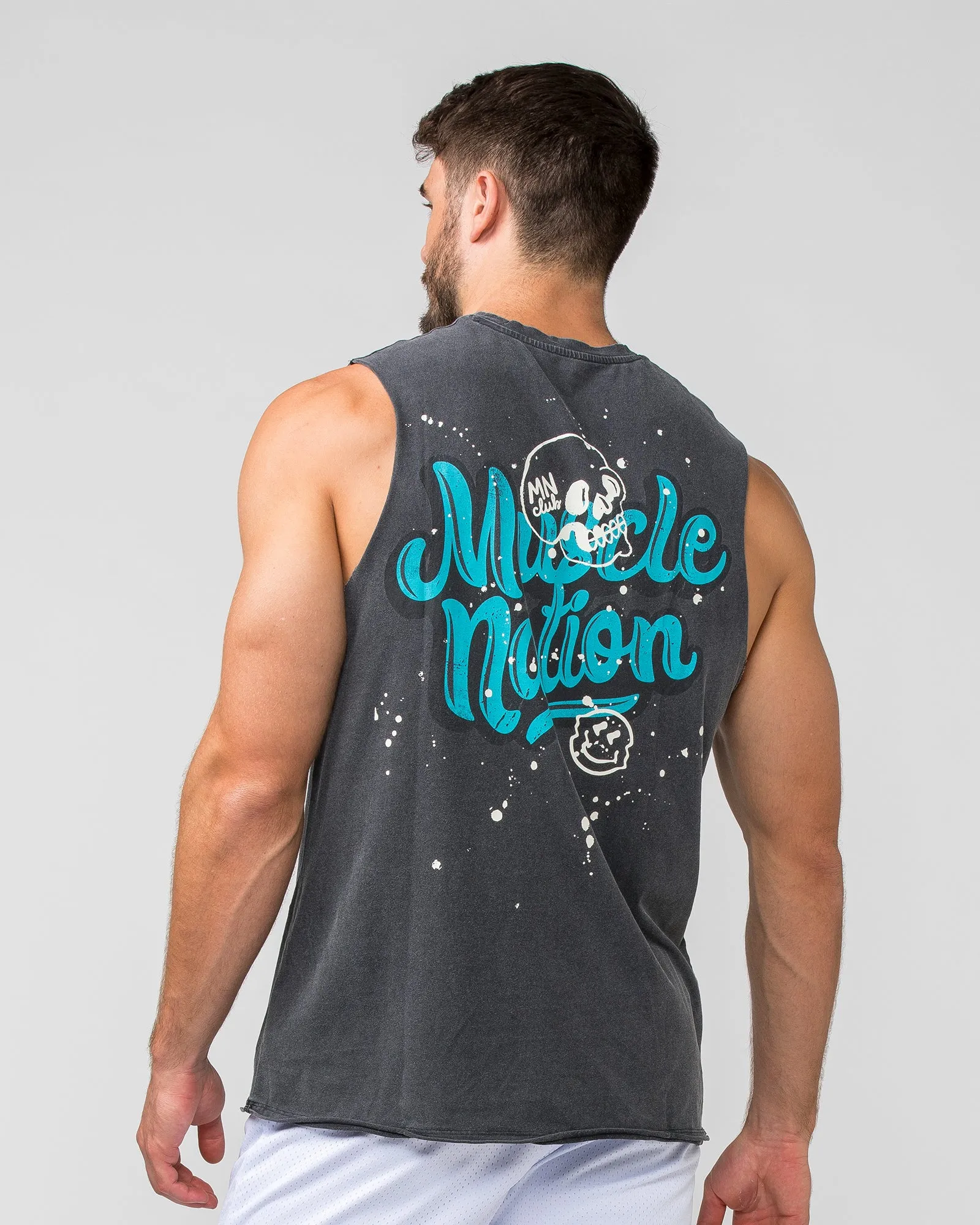 Graffiti Tag Vintage Tank - Washed Black / Capri Blue sold by Muscle Nation product image thumbnail 3