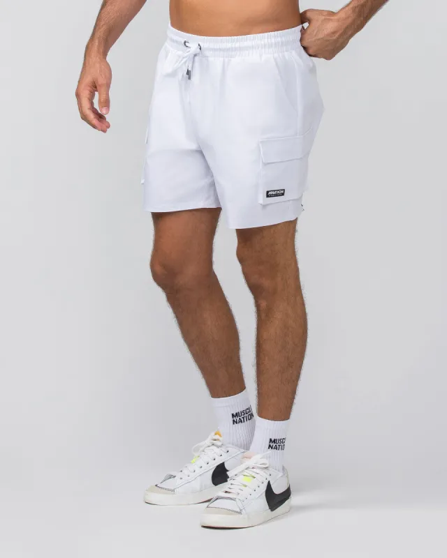 Daily Cargo 5" Shorts - White sold by Muscle Nation
