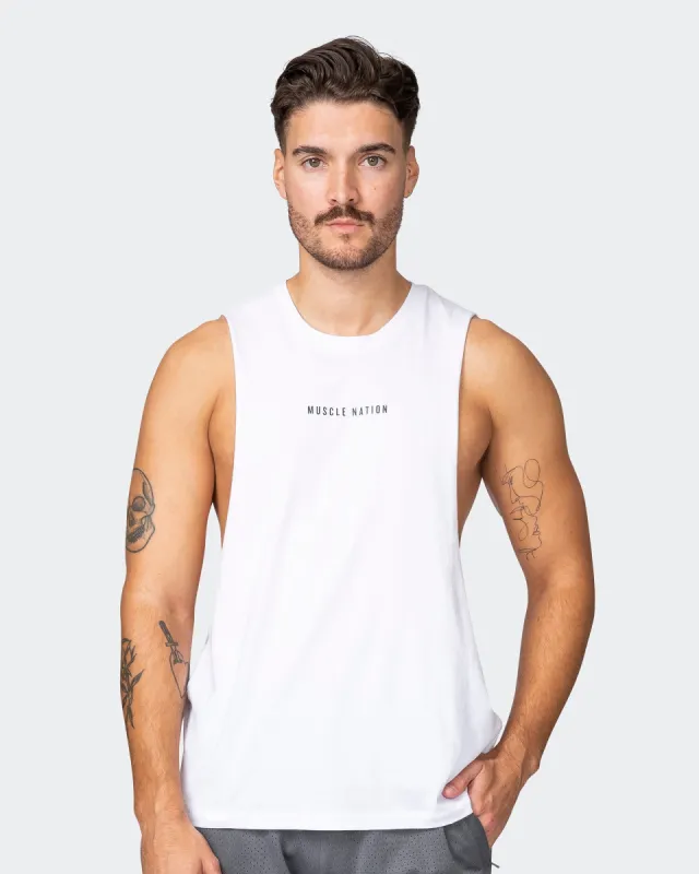 Ultra Drop Arm Tank - White sold by Muscle Nation