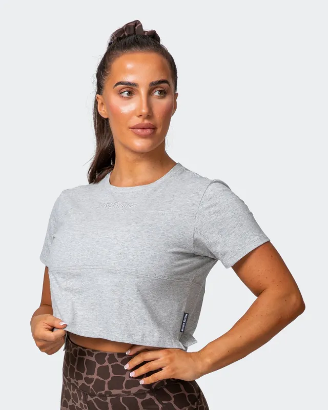 Elevate Cropped Tee - Light Grey Marl sold by Muscle Nation