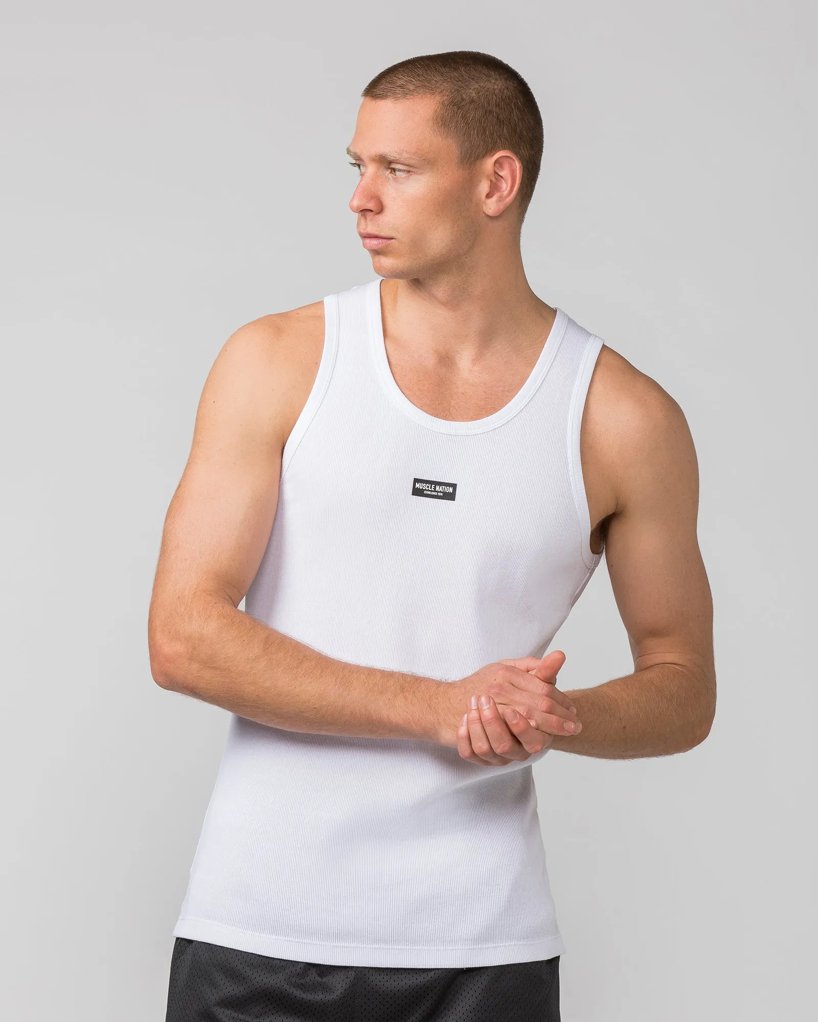 Rib Fitted Training Tank - White sold by Muscle Nation
