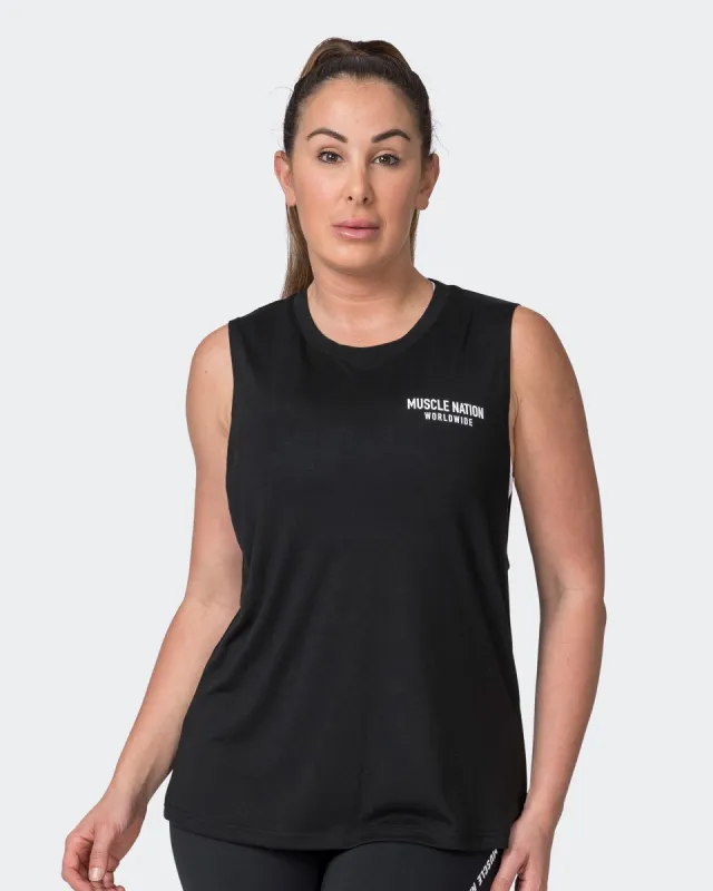 Worldwide Drop Arm Tank - Black sold by Muscle Nation