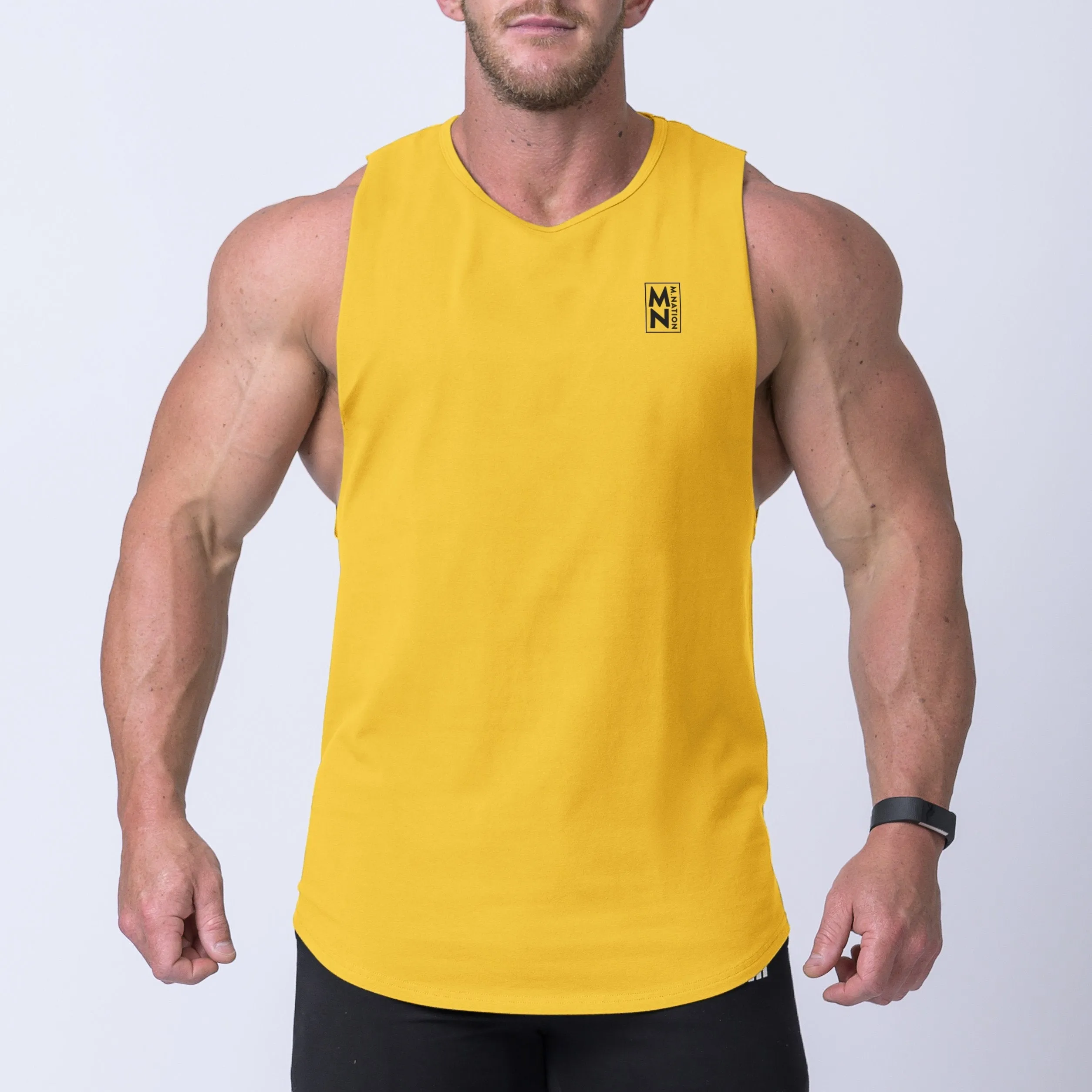 Box Logo Drop Tank - Mango / Black sold by Muscle Nation