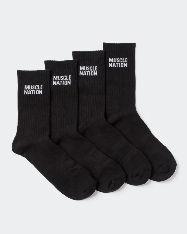 Mens Essential Crew Socks (2x Pack) - Black sold by Muscle Nation
